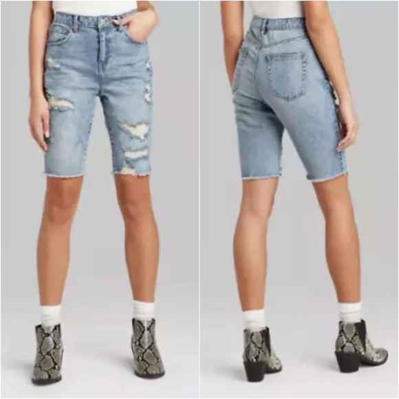 Wild Fable Distressed Denim High Rise Bike Shorts - Picture 2 of 9